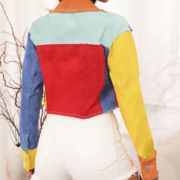 Color Block Raw Hem Frayed Button Up Jacket - Picture 6 of 6